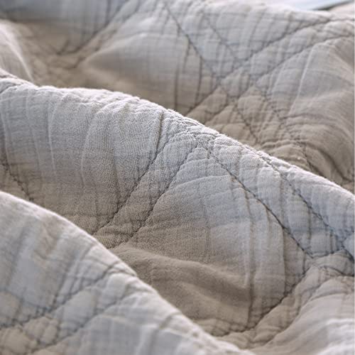 Evenhug Stone Washed Cotton Quilt Set Solid Color | Ruffle Edges Shabby Chic Bed Coverlet With Pillow Sham | Minimalist Diamond Stitched Bedspread For Bed Cover All Seasons (Grey, Queen) #TOP1
