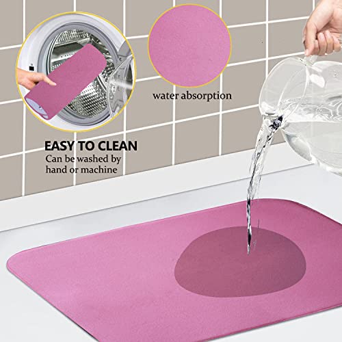 Image of Kuber Industries Microfiber Reversible Dish Drying Mat with Absorbent Parity for Kitchen 19 inchx 15 inch(Pink)