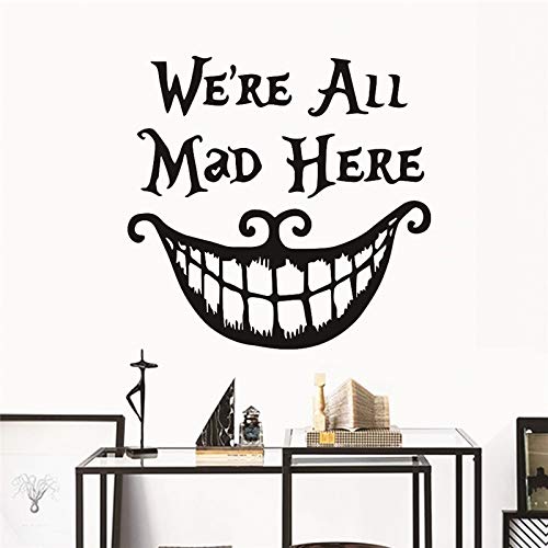 Gadgets Wrap Halloween Decor Wall Sticker Decals We All Mad Here Vinyl Quotes Funny Smile Face Big Mouth Décor