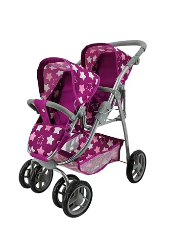 Knorrtoys 16445 - Zwillingspuppenwagen Milo - Star Dark pink