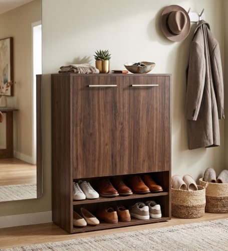 Image of Spyder Craft Engineering Wood Shoe Cabinet for Home, Double Door Shoe Rack with Multiple Shelves, Space Saving Shoe Organizer for Entryway, Living Room & Bedroom, Colambian, DIY Assembly