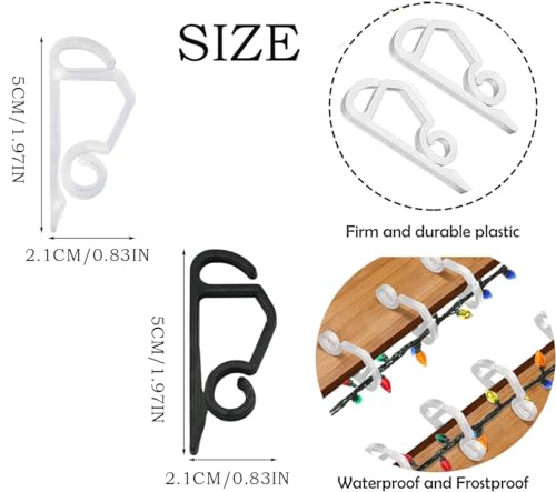 PINNKL 120 Stück Weihnacht Licht Clips, Dachrinnenhaken für Lichterketten, Schwarz, Polypropylen (PP), Guttermontagehaken für Lichterketten