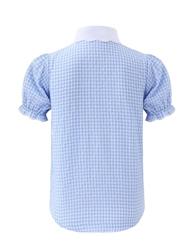 Image of Girls Button Down Shirt Puff Sleeves Blouse Summer Cute Top Doll Collar School Uniform, 4-13Y