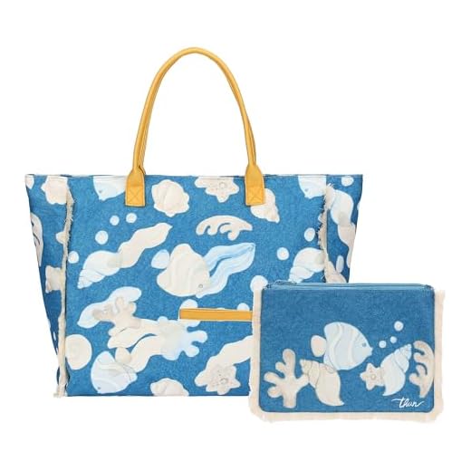 THUN Borsa mare con pochette, 100% poliestere, Collezione Mare da Amare, 42 x 37 x 14 cm
