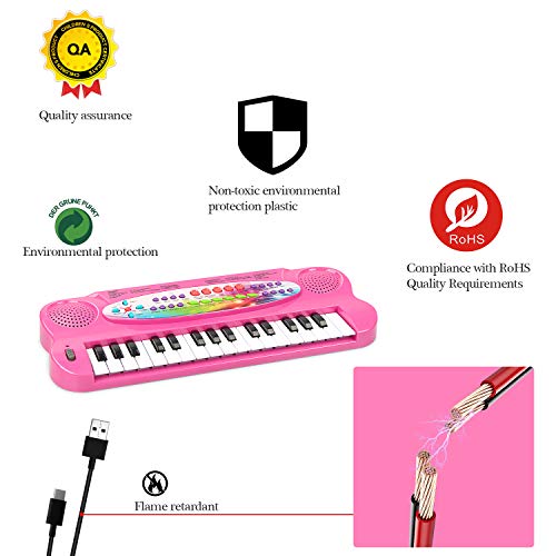 aPerfectLife 32 Keys Piano Keyboard for Kids Multifunction Portable Piano Electronic Keyboard Music Instrument for Kids Early Learning Educational Toys for 3 Year Old Girls (Pink)