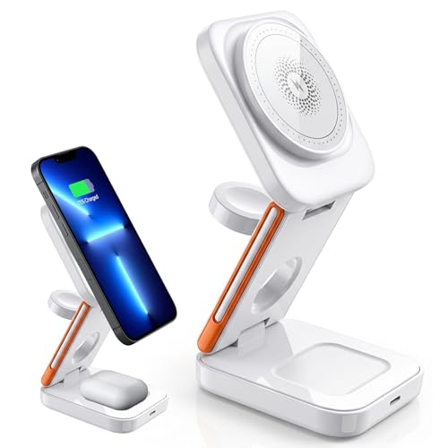 3-en-1 Chargeur sans Fil Pliable 15W, Station de Charge Rapide Compatible avec iPhone 17/16/15/14/13/12, Dock de Voyage Compact, Apple Watch...