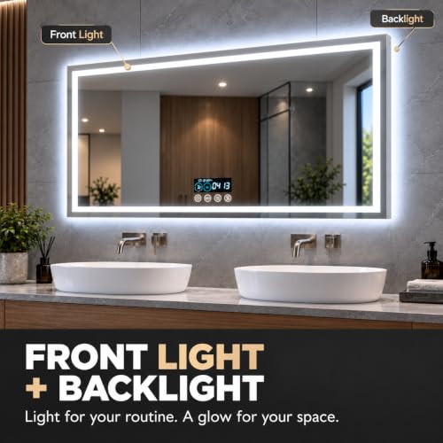 LUVODI Badspiegel mit Bluetooth 120x60cm: Beleuchtet Wandspiegel mit Uhr Lichtspiegel Kosmetikspiegel Flur Spiegel… – Ansicht 4