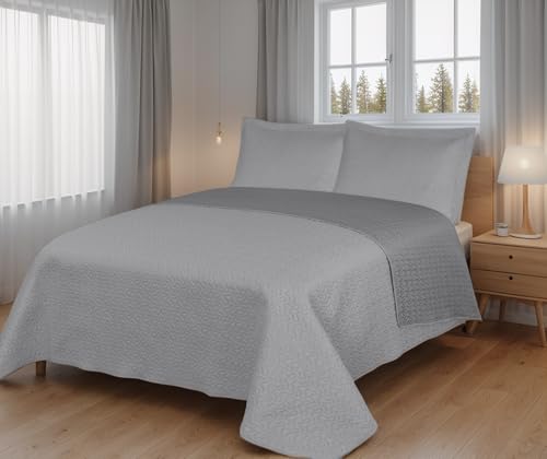 Etrexonline Colcha Bouti Reversible Lisa 100% Microfibra Extra Suave Colcha Cubre Cama Multiusos para Primavera y Verano Incluye 2 Fundas de Cojín para Cama de 120/135-230x260cm - Gris