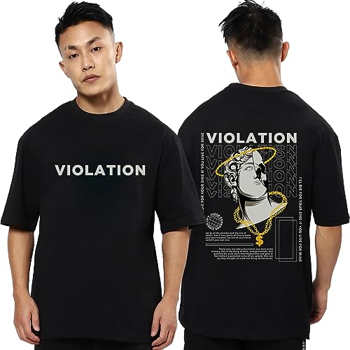 Image of Mens Oversized Printed Half Sleeve Branded Cotton T-Shirt for Mens || Back Printed t Shirts for Men || Oversized t Shirts for Men