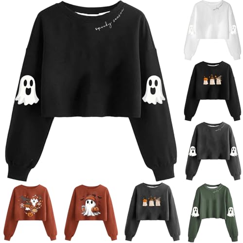 Sweatshirt for Women Halloween Graphic Sweatshirts Halloween Crew Neck Long Sleeve Cropped Pullover Fall Casual Tops