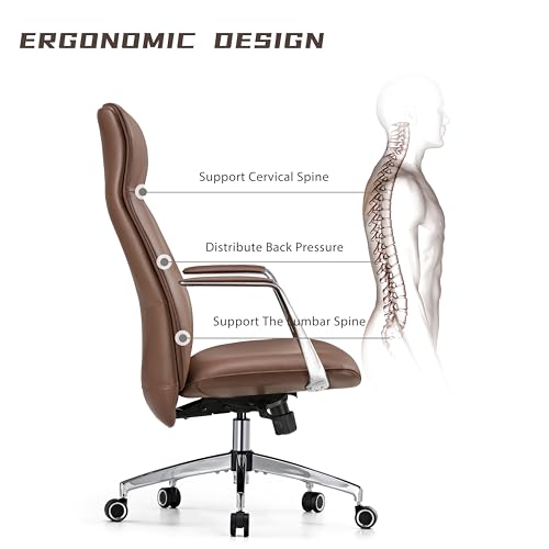 Image of EUREKA ERGONOMIC Royal Slim Executive High Back Brown Leather Office Chair, Home Desk Chair for Adults, Big and Tall with Wheels, Swivel Rolling