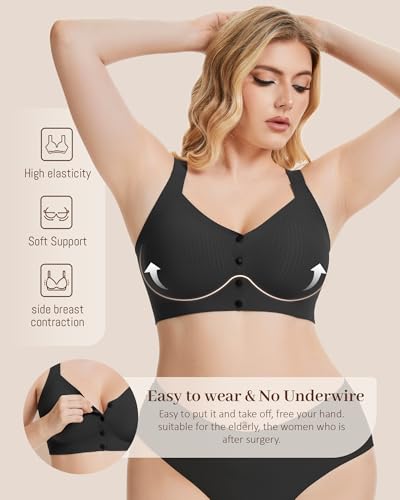 Image of Gailife Jelly Front Closure Bras for Women Wireless Mastectomy Bralettes | adjustable,post surgery,full coverage,no underwire,comfort,convenient,snap,soft,seamless,supportive,compression,old women
