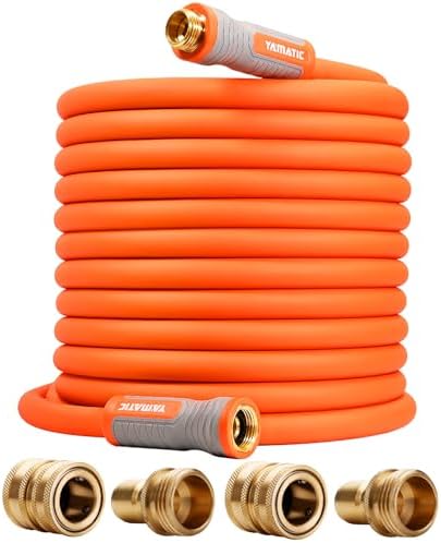 YAMATIC Garden Hose 5/8 in x 100 ft, Ergonomic Swivel Fittings, Burst 600 PSI, Heavy Duty, Flexible and Lightweight Water Hose with 2 Set Quick Connect