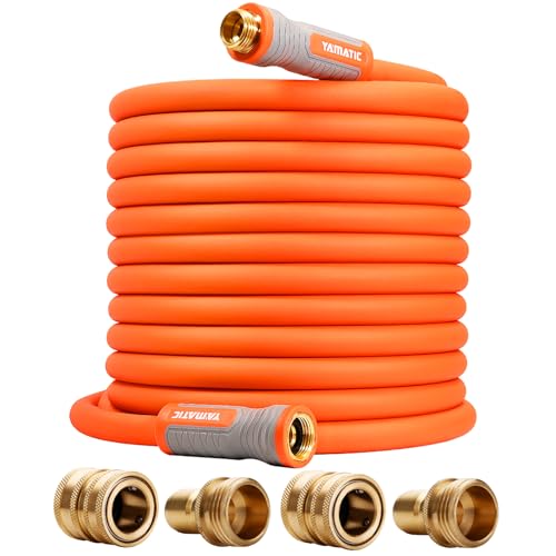 YAMATIC-Garden-Hose-58-in-x-100-ft-Ergonomic-Swivel-Fittings-Burst-600-PSI-Heavy-Duty-Flexible-and-Lightweight-Water-Hose-with-2-Set-Quick-Connect