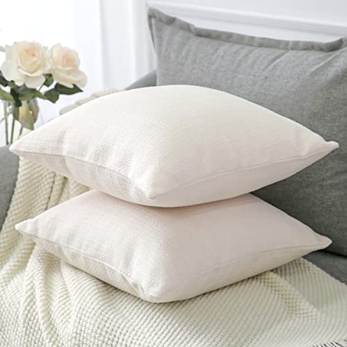 Otostar Linen Throw Pillow Covers Set Of 2 Decorative Square Pillowcases Cushion Covers 20X20 Inch For Home Decor Sofa Bedroom Car 50 X 50Cm Cream White/Beige #TOP6