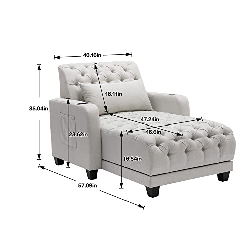 HomSof Chaise Lounge Indoor Convertible Sofa Bed, Adjustable Backrest Lounge Sofa with Thick Padded, Reclining Chair with Solid Rubber Wood Leg - Thumbnail 2