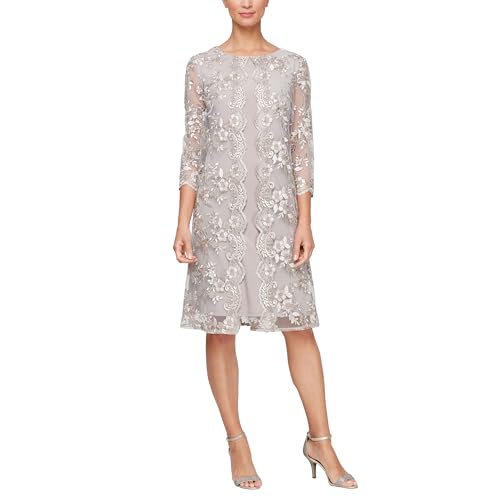 Image of Alex Evenings Womens Midi Scoop Neck Shift Dress with Jacket (Petite and Regular)