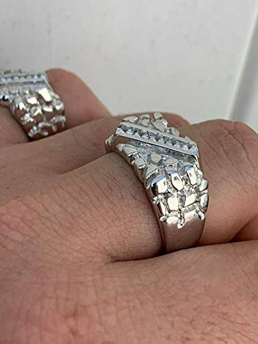 Solid 925 Sterling Silver Men's Silver Nugget Ring - Iced Out - Pinky Or Ring Finger - Sizes 7-13 (9) #TOP7