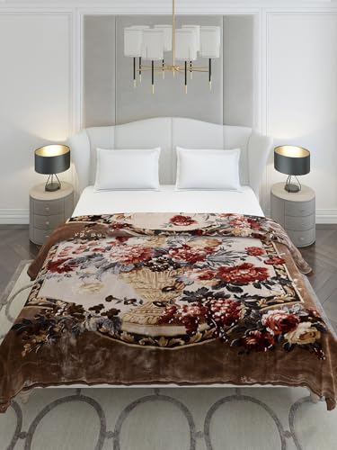 Image of Monte Carlo Double Bed Heavy Winter Blanket Emilia 2 Ply Cloudy 1050 GSM | 5.5 KG (240x220 CM), Brown