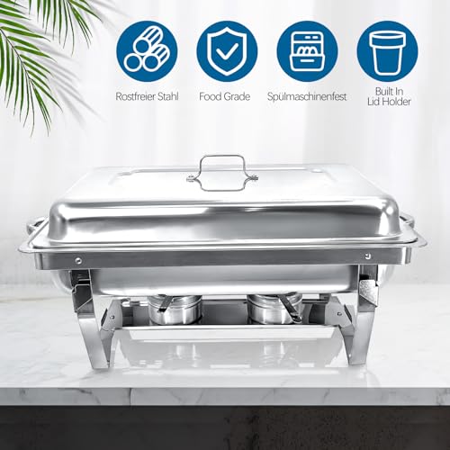Jacgood Chafing Dish Edelstahl Buffet-Set Warmhaltebehälter Speisenwärmer Wärmebehälter Rechaud für Catering, Buffet und Party (4 Set 1x2 GN-Behälter) – Bild 3