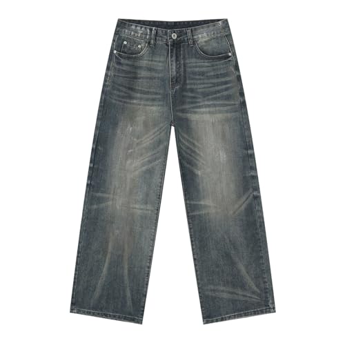 Men's Denim Jeans Korean Style Loose Straight Leg Retro Wide Leg Casual Commuting Loose Pants for Men