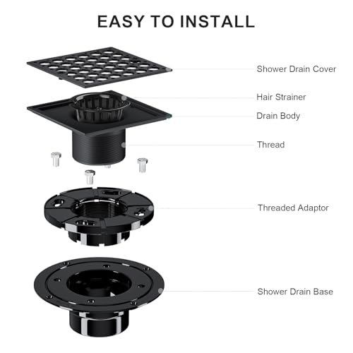 Image of Uni-Green 4 Inch Shower Floor Drain with Flange, Square Shower Drain kit