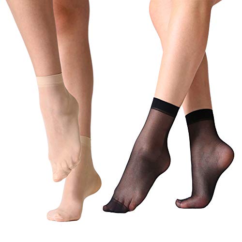 Manzi 12 Pairs Women's Ankle High Sheer Socks (6 Pairs Black,6 Pairs Nude) #TOP1
