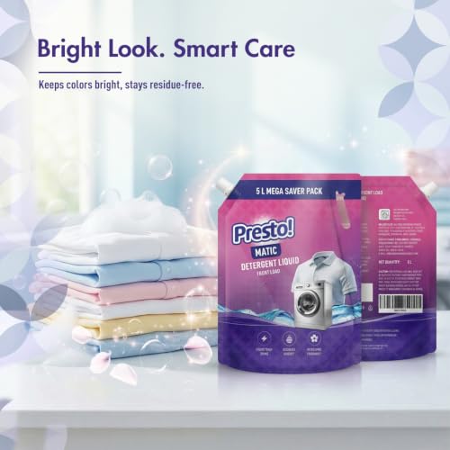 Image of Amazon Brand - Presto! Matic Front Load Liquid Detergent Refill Pack 5L | Floral Scent | Quick Action Stain Removal for Front Load Washing Machines