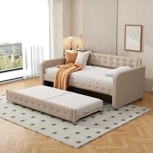 Lexiou 90 x 200 cm, divano letto, con letto a rotelle estraibile, grande spazio (beige scuro)