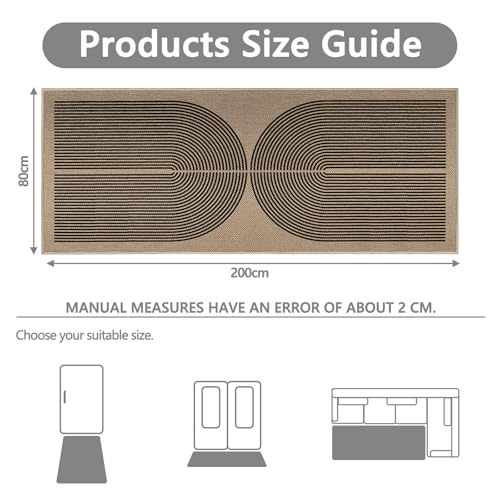 Capslpad Teppich Läufer Flur 80x200cm Jute Aussehen KüchenTeppich Natürlich Waschbar Teppich Schwarz rutschfest Küchenläufer Korridor läufer Flur Küche,Schlafzimmer, Balkon
