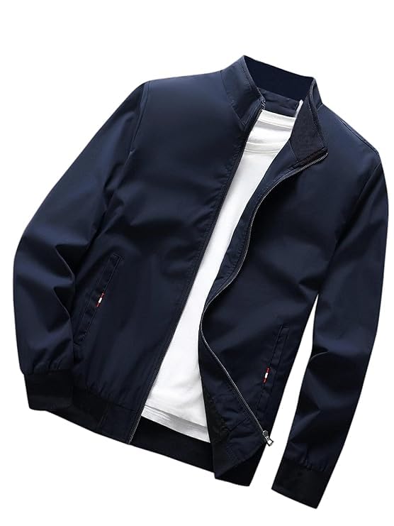 Image of TAGAS Men's Regular Jacket Fit For Casual Wear || Low-Cut Standing Collar || Full Sleeve | Stylish Jacket For Men ||Regular Fit Zip-Up Casual jacket|| bomber jacket for men(MJ-9015)