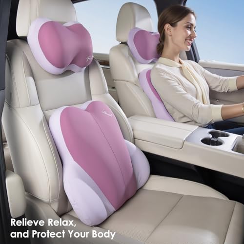 Image of Lumbar Support with Car headrest Back Pillow for Chairs Headrest Pillow for Car Ergonomic Ultrathick Memory Foam Back Pillow for Office Chair (Purple)