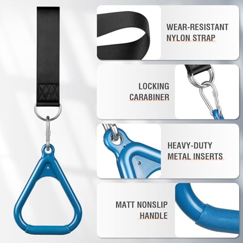 LadyRosian Trapeze Bar Swing Monkey Bars Hanging Ninja Rings Warrior Slackline Obstacle Course Kits for Kid Playground Equipment Accessories (Blue)