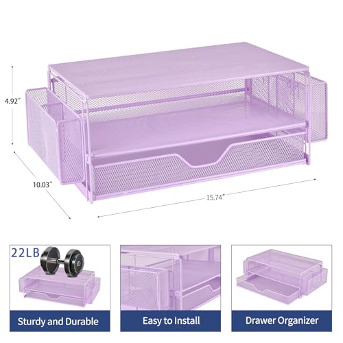 AUPSEN Computer Monitor Stands Riser，2-Tier Desk Organizers and Accessories, Office Desk Accessories Organizer with Drawers and 2 Pen Holder for Office Supplies (Purple) by AUPSEN - Image 4