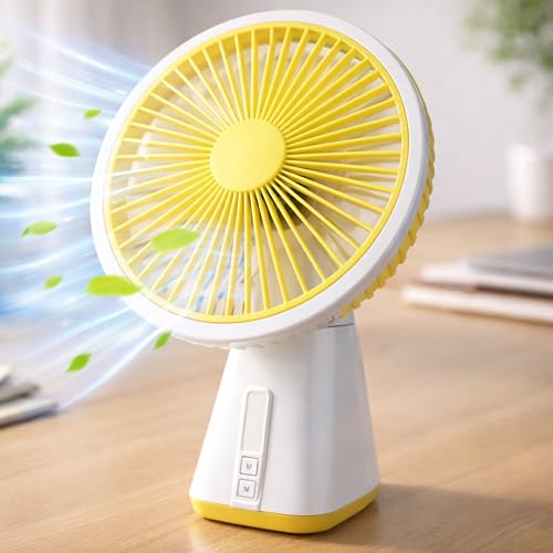 Image of REXERA ๐ inch ๐๐ง๐๐ก Rechargeable Desktop Mini ๐๐ฌ๐๐ข๐ฅ๐ฅ๐๐ญ๐ข๐ง๐ ๐
๐๐ง with ๐๐๐ Lighting | High Speed Rechargeable Table Fan for Home | ๐ ๐๐ฉ๐๐๐ Portable fan for Kitchen Home (Yellow)