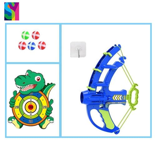 Image of SENSARTE Dinosaur Sticky Ball Launcher Bow & Dart Board Game for Kids | Safe Indoor /Outdoor Target Shooting Toy with 6 Balls for Boys & Girls