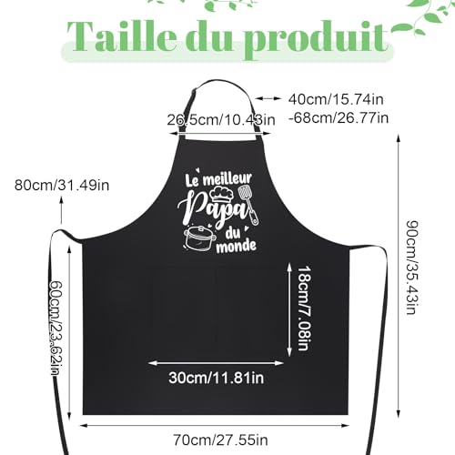 Keukenschort voor heren, keukenschort voor papa, verstelbaar, zwart, waterdicht, keukenschort met zakken, cadeaus voor Vaderdag, verjaardag, Kerstmis, 70 x 90 cm, Zwart, 70 x 90 cm - Afbeelding 3