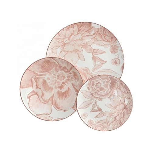 MMZ Bouquet Servizio Di Piatti 18 Pezzi In Porcellana Colore Rosa