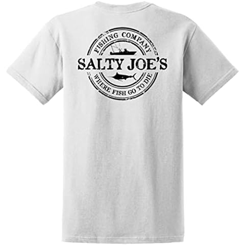 SALTY JOES Men's Fishing Co. Logo Heavy Cotton Tees-XL-White/b Cover