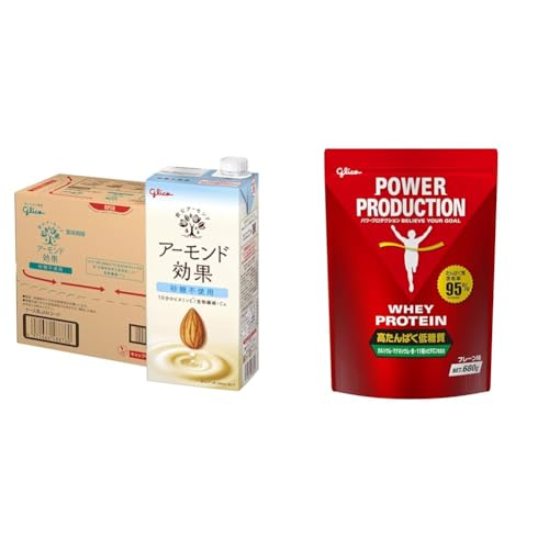 【セット買い】アーモンド効果 砂糖不使用 1000ml×6本 江崎グリコ 常温保存可能 ビタミンE 食物繊維+ホエイプロテインプレーン味 680g
