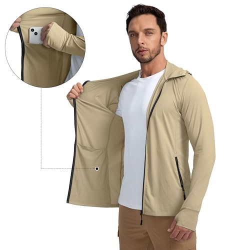 Image of Men's UPF 50+ Light Jacket Full Zip Sun Protection Hoodie Long Sleeve Sun Shirts for Men Hiking Fishing Zip Pockets