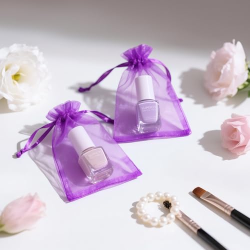 Image of joycraft 50Pcs Organza Bags, 2.7 inchx3.5 inch Gift Favor Bags, Purple Breathable Tulle Bags with Drawstring, Sheer Mesh Pouch Drawstring Bags for Wedding Favor, Jewelry, Makeup, Candy