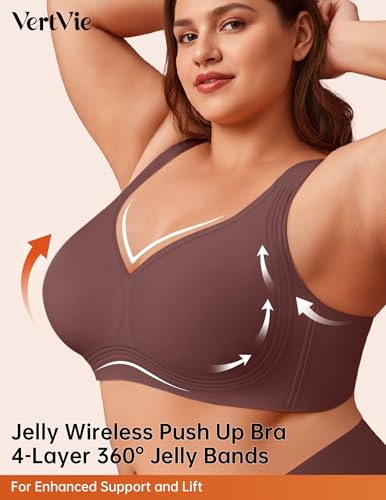 Image of Vertvie Jelly Bras for Women No Underwire Minimizer Support | Plus Size Older Lift, Full Coverage & Smoothing Back, Push Up, Separation & Supportive, Soft Comfy Seamless Wireless Bralette