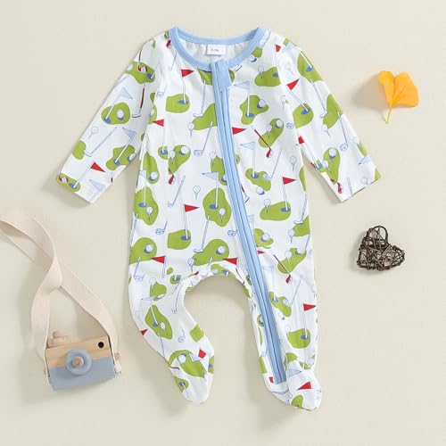 Sasaerucure Infant Baby Boy Long Sleeve Footed Onesie Winter Outfits Newborn Boy Golf Romper Zipper Jumpsuit3
