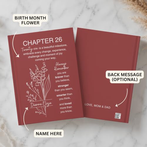 Personalized 26th Birthday Journal for Women, Custom Name Birth Flower Notebook, Hardcover Floral Writing Diary, Matte Lined Journal Gift for Daughter, Granddaughter, Niece, Sister or Best Friend - ABDAY26_8 - Image 3