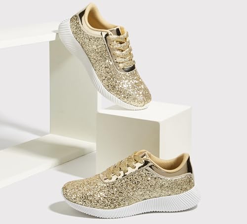 Image of BELOS Women Glitter Sparkly Fashion Sneakers | Lightweight Metallic Sequins Tennis Shoes Casual Retro Braided Walking Shoes