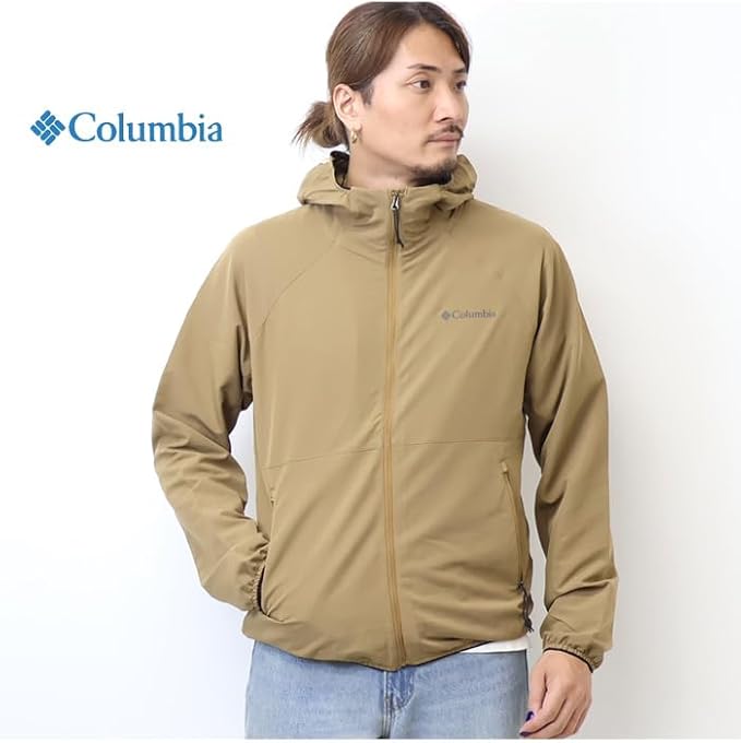 コロンビア ライトキャニオン ミッドウェイト ソフトシェルジャケット(PM0485)を前を閉じて着用した正面からのイメージ