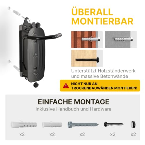 monTEK Schwenkbare Fahrrad Wandhalterung, Fahrradständer für die Garage, Fahrradhalterung Wand, platzsparender Wandfahrradständer, Vertikaler Fahrr