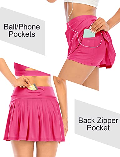 Pleated Tennis Skirts for Women Athletic Golf Skorts Activewear Running Sport Workout Skirts with Pockets Shorts (Hot Pink, Medium, m)