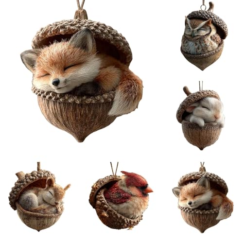 5PCS Waldtiere Eichels Ornaments, Tier Weihnachtsbaum Anhänger, 2D-flaches...